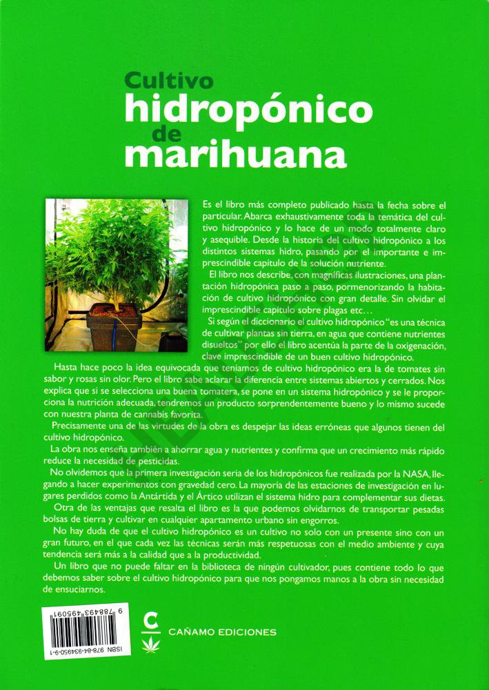Contraportada del libro Cultivo hidroponico de marihuana