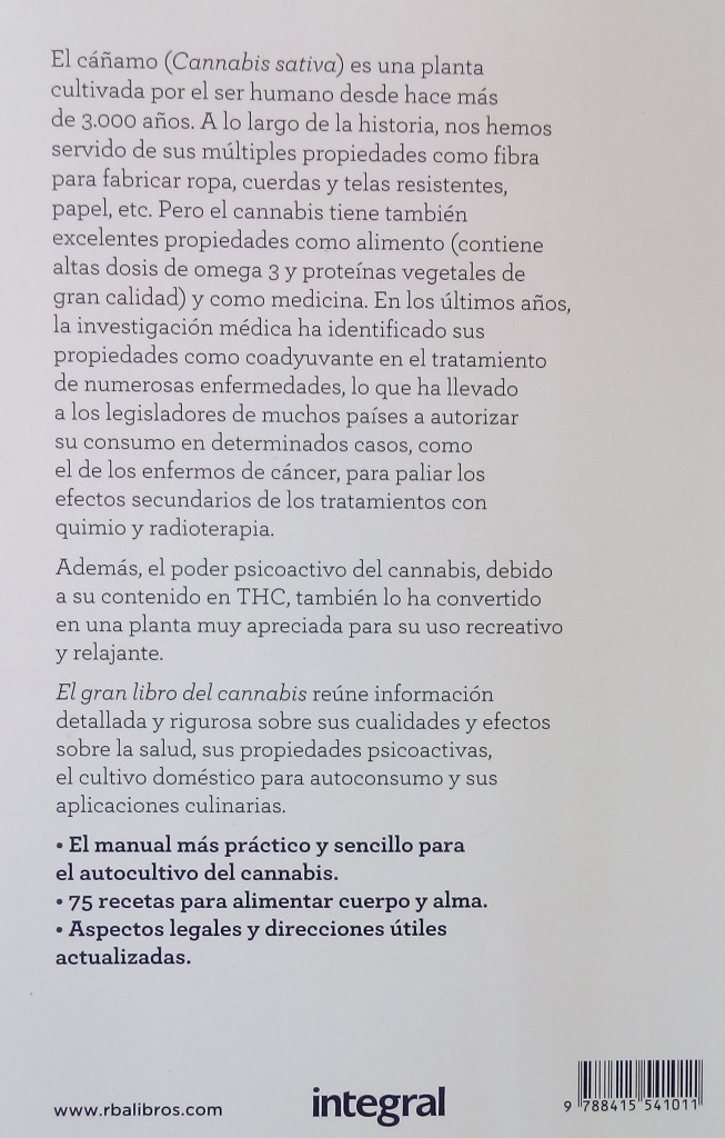 Contraportada de El gran libro del cannabis Contraportada de El gran libro del cannabis