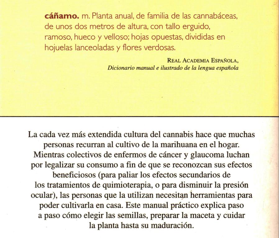 Contra portada de Manual de cultivo de la marihuana