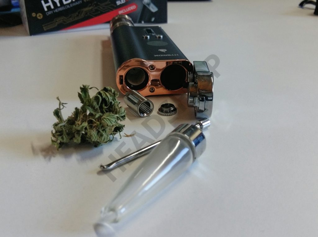 Componentes del Flowermate Hybrid X para la vaporización de marihuana